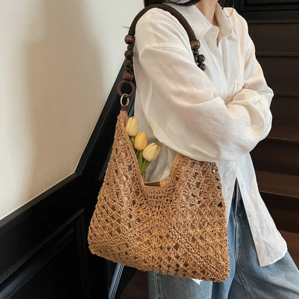 Hollow Out Straw Woven Bag Tote Bag Beach Handbag Bohemian Beach Bag Large Capacity Bucket Bag Hollow Shoulder Bag Holiday 260623