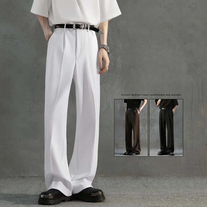 White y Draped Suit Pants Men Fashion Dress Korean Loose Straight Casual Mens Office Formal Trousers Male S3XL 260618