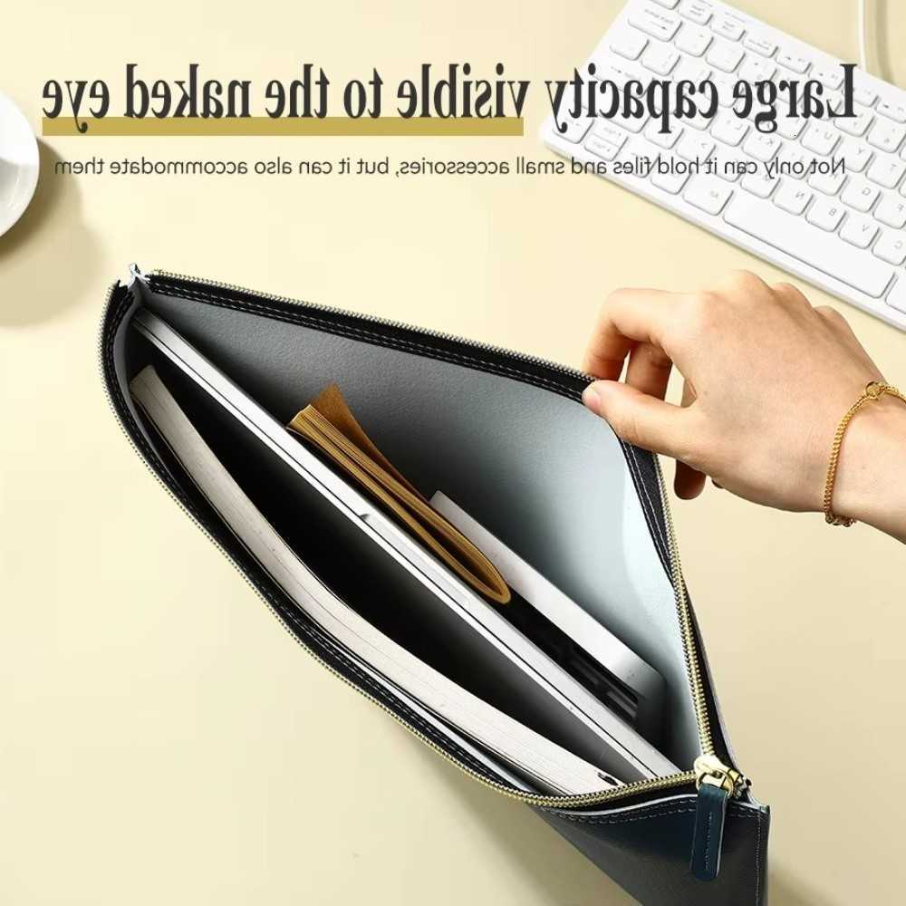 File A4 PU Folder Leather Waterproof Large Capacity Business Briefcase Multiple Colors Zipper Bag Information Bag H260623
