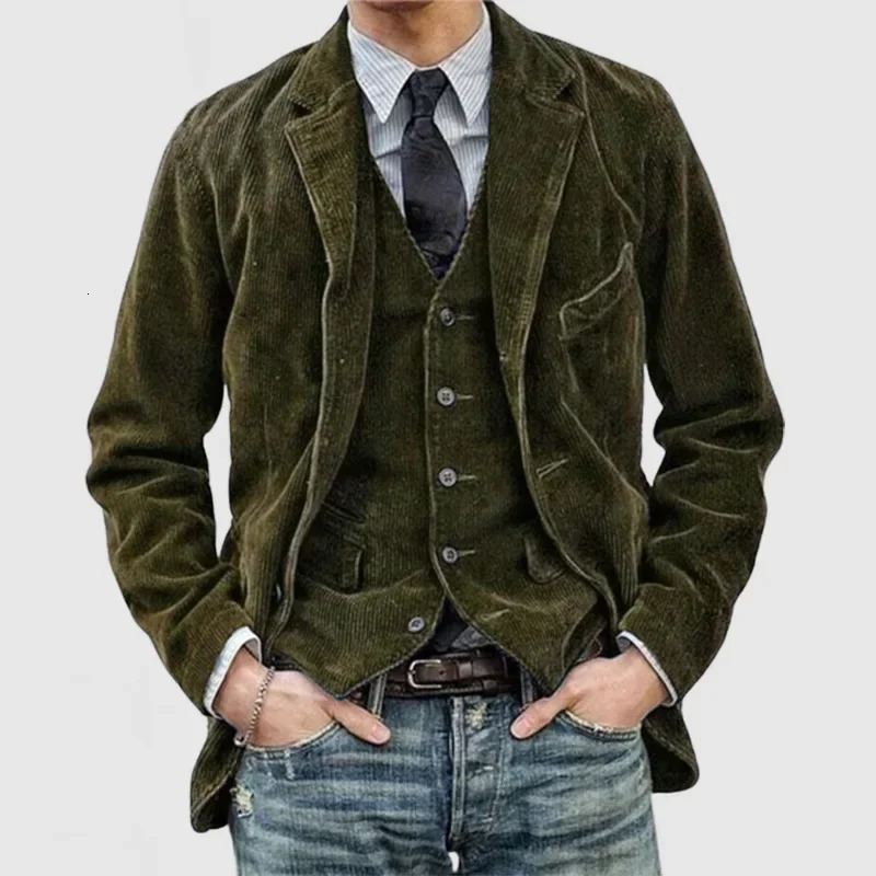 European and American Business Mens Casual Outerwear for Spring and Autumn Fashion Button Slim Fit Corduroy Suit Coat S-XXXL 260623