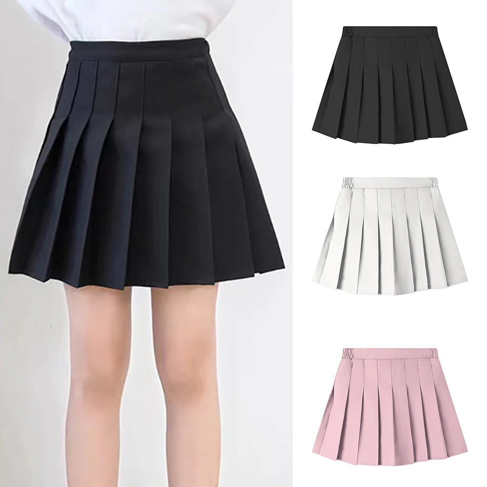 Teen Girl Summer Dress Kids Fashion Solid Color Pleated High Waist A-Line Skirt Children Casual Elastic Waist Mini Skirt Bottoms 260623