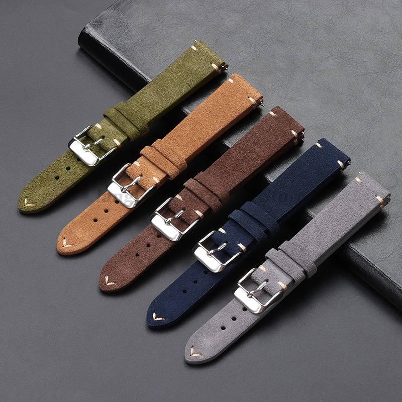 Soft Suede Strap 14/16/18mm 22mm 20mm for Galaxy Watch 6/5/4/3 Vintage Brown Calfskin Bracelet Quick Release Wristbands 260622