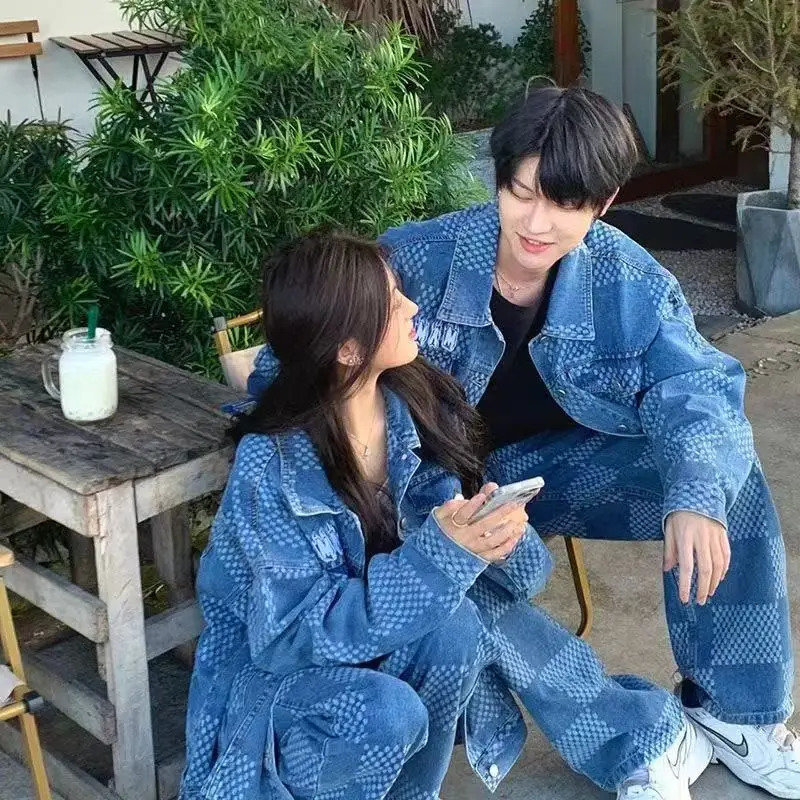 Spring Autumn American Denim Coats Set Classic retro Jeans suit TwoPiece Sets Versatile Outerwear Casual Jacket 260623banjia