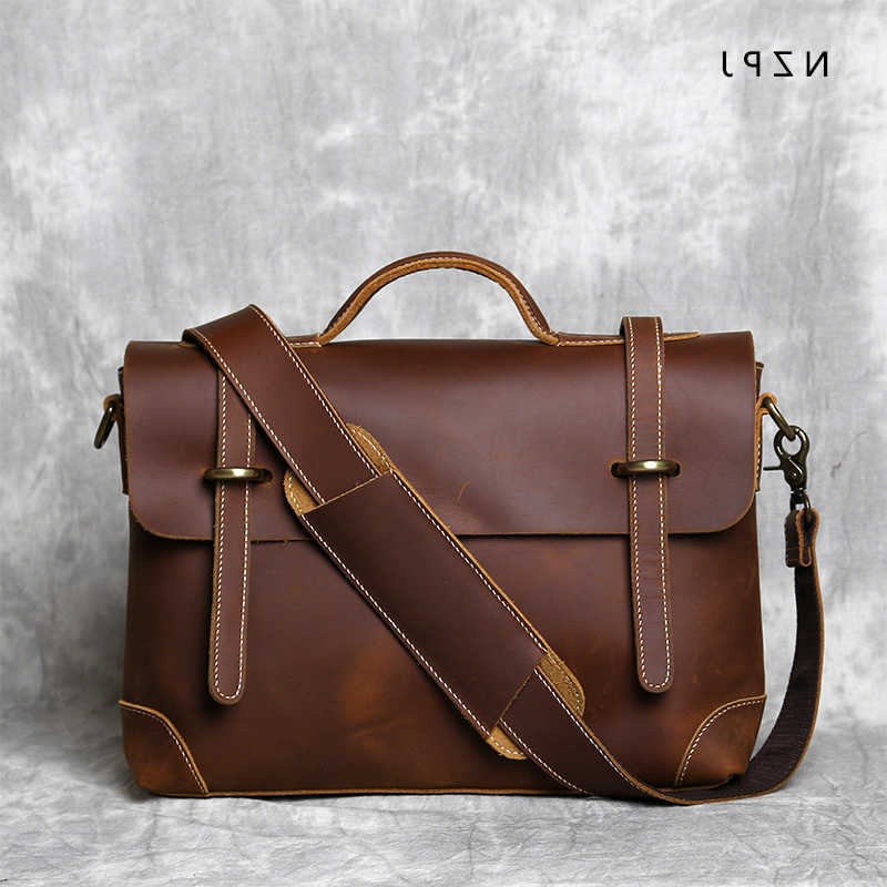 Leather Mens Handbag Top Layer Cowhide Briefcase Crazy Horse Leather Messenger Shoulder Large Capacity Computer Bag NZPJ H260623