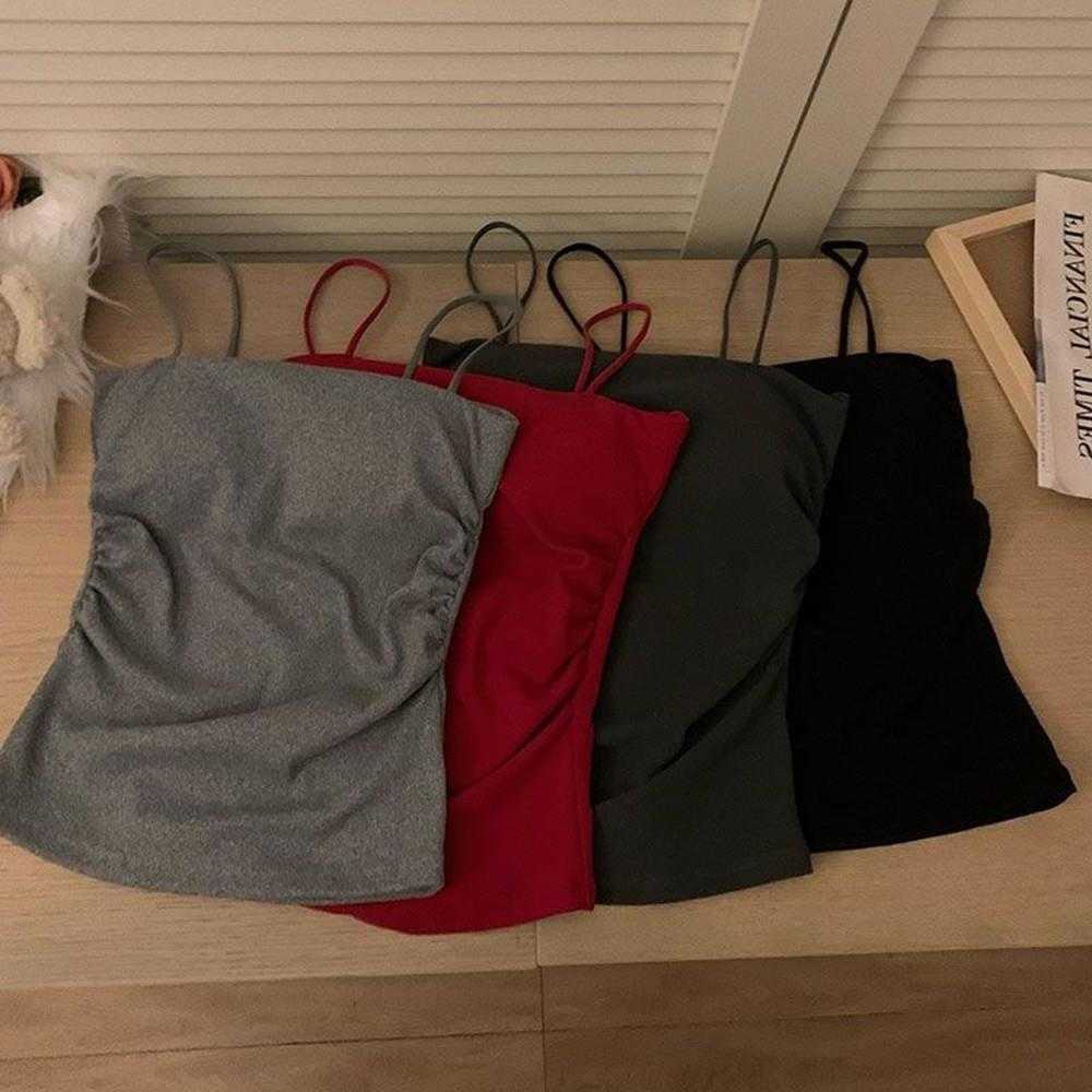 Fit Womens Pleated Vest Slim Y2K Spicy Girls Sleeveless Tank Tops Sexy Summer Cropped Top Tees Korean Solid Color Simple Vest M260623