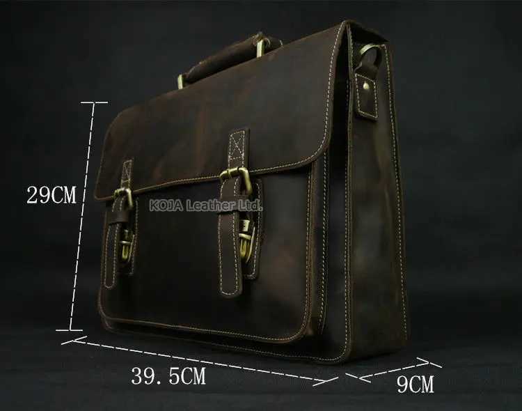 Genuine Horse Vintage Leather Crazy Men Briefcase 15 Laptop Bag Work Business Bag Shoulder Messenger Bag Male Tote Handbag M088 H2606231
