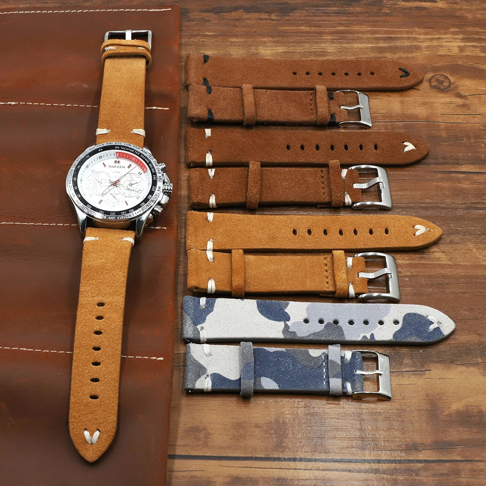 Onthelevel Uhrenarmband aus echtem Wildleder, 18, 20, 22, 24 mm, braunes Kaffee-Tarnmuster, Uhrenarmbänder für Herrenuhren, Zubehör 260622