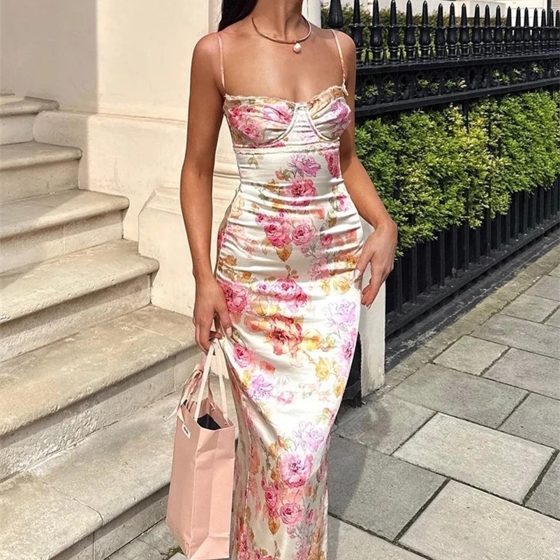 Suninheart Summer Spaghetti Strap Floral Print Party Dresses Elegant Maxi Bodycon Wedding Guest Holiday Dress In Dress 260612CJ