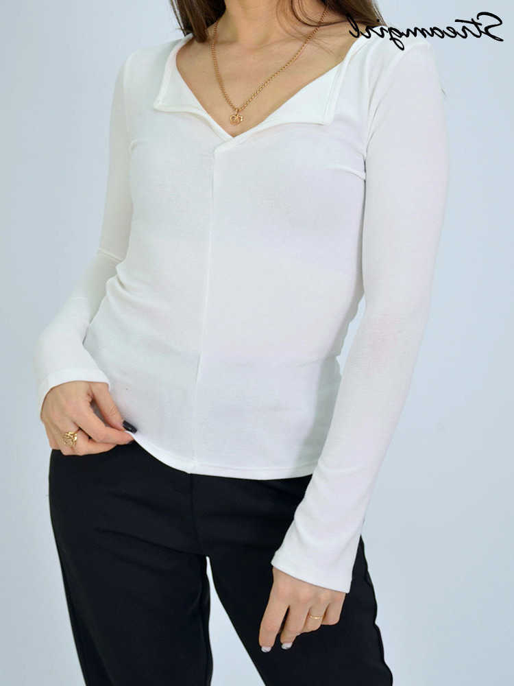White Long Sve Tops For Women Winter Spring Basic V Neck Top Tees Slim Gray Tshirt Modal Basic Blouses For Women T Shirts L26