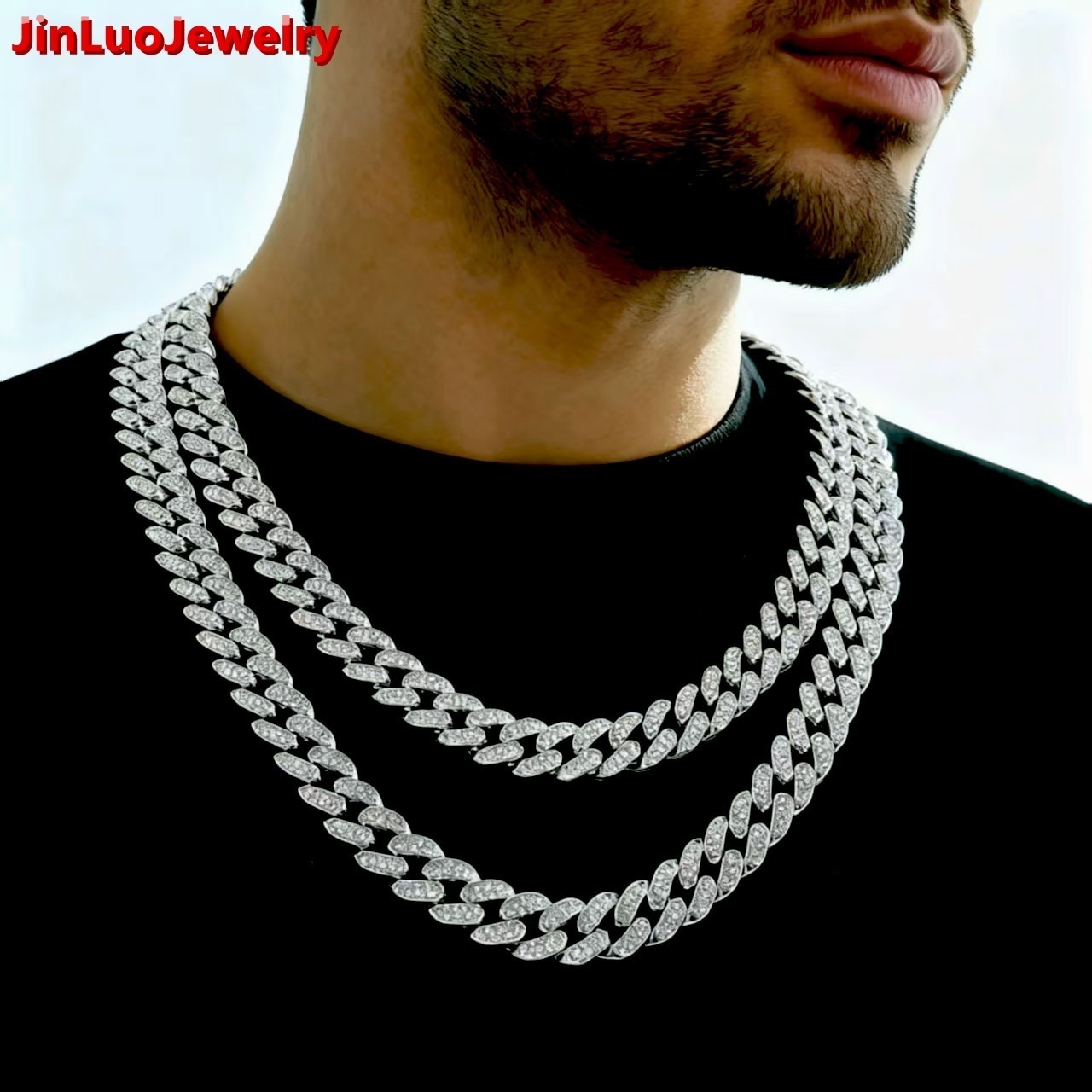 13MM Mens Gold Hip Hop Style Oval Alloy Full Diamond Bamboo Chain Necklace Trendy Jewelry Wholesale
