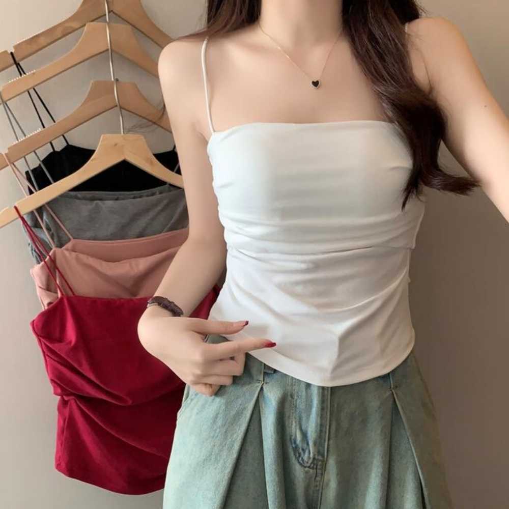 Tank 2024 Summer Sexy Camis Top Women Spaghetti Strap Tanks Women With Built In Bra Skinny Black White Red Crop Top Korean Style M260623