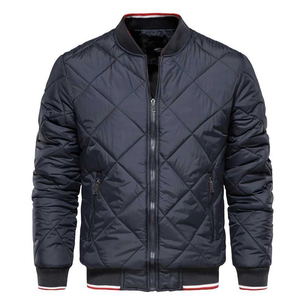 Autumn Winter Jacket Men Fashion Stand Collar Red Stripe Slve Zipper Pocket Solid Color Casual Cotton Padded Coats Black Blue Q260623
