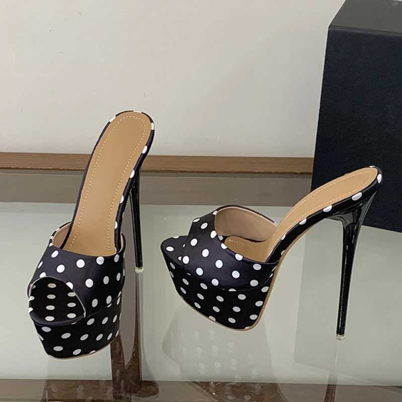 Sexy 16CM Liyke Super High Heels Slippers Women Summer Peep Toe Polka Dot Silk Platform Sandals Stiletto Woman Party Dress Shoes T260623YJ67