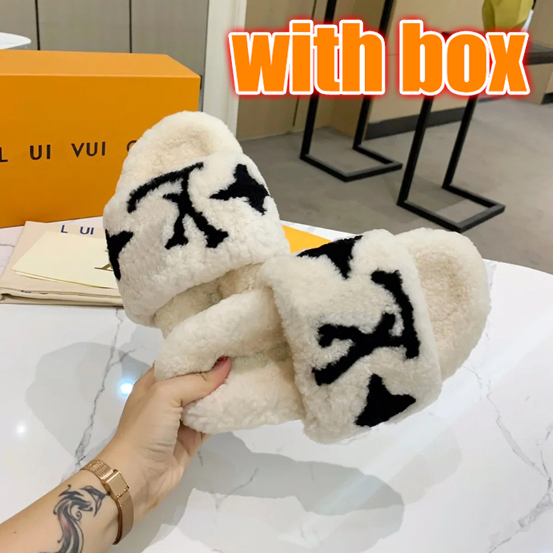 Designer Shoes Winter Cozy Plush Shearling Slippers Women Classic Pattern Embroidery Furry Open Toe Slides Multiple Colors Soft Warm Home Casual Wal