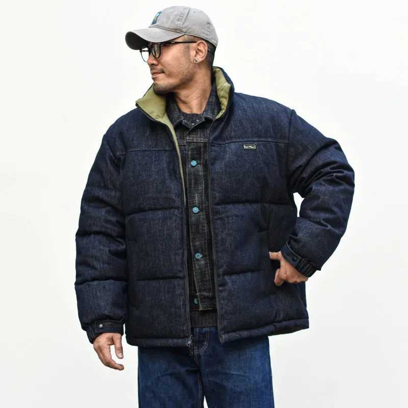 Sauce Zhan Mens Down Coats Denim Down Jacket White Duck Down Thickened Reversible Jacket for Winter Loose Fit Q260623