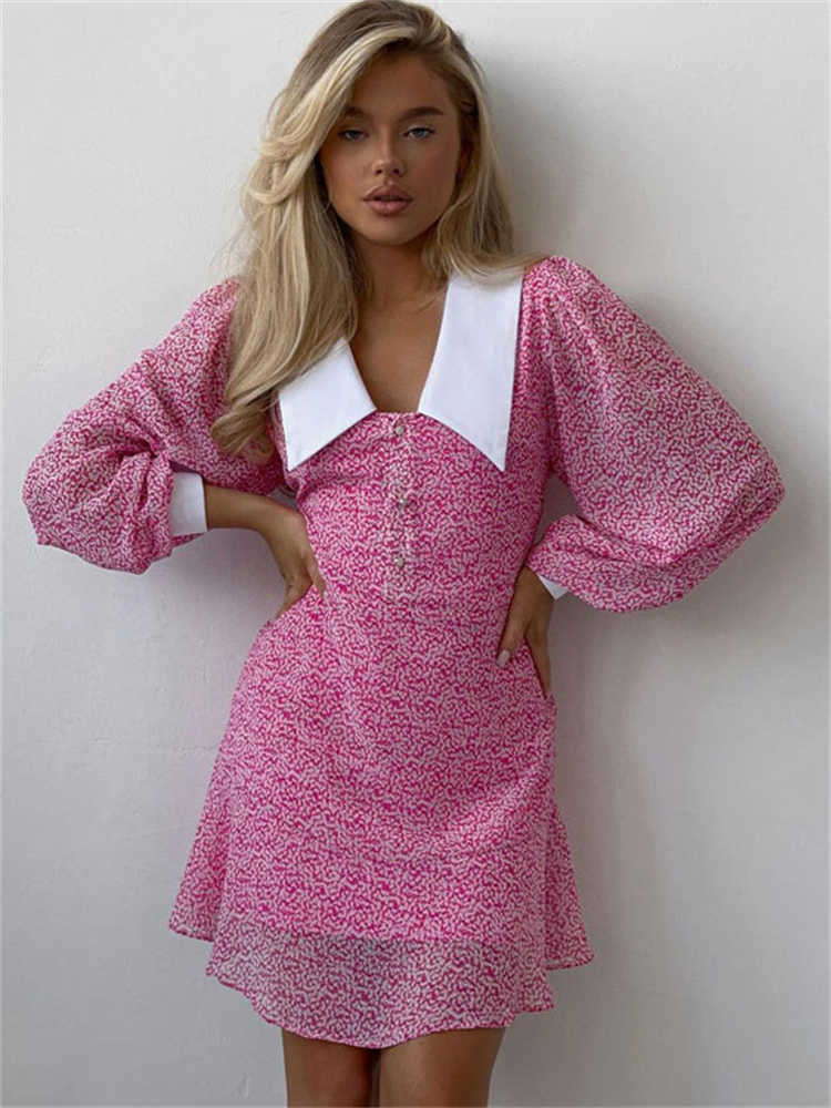 Tossy V-Neck Printed Fashion Mini Dress For Women Slim High Waist Long Sve Party Dress Backless Casual Womens Dress Summer L26