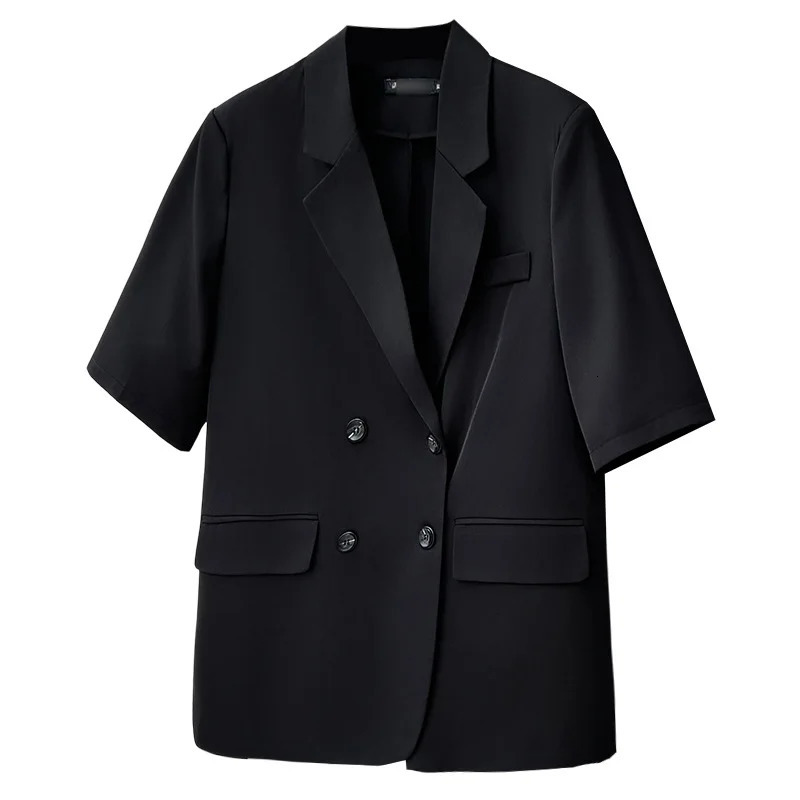 2026 Summer Plus Size Short Sleeve Blazer Thin Open Front Coat Slim Elegant Casual Outerwear For Curvy Ladies 2608 260625