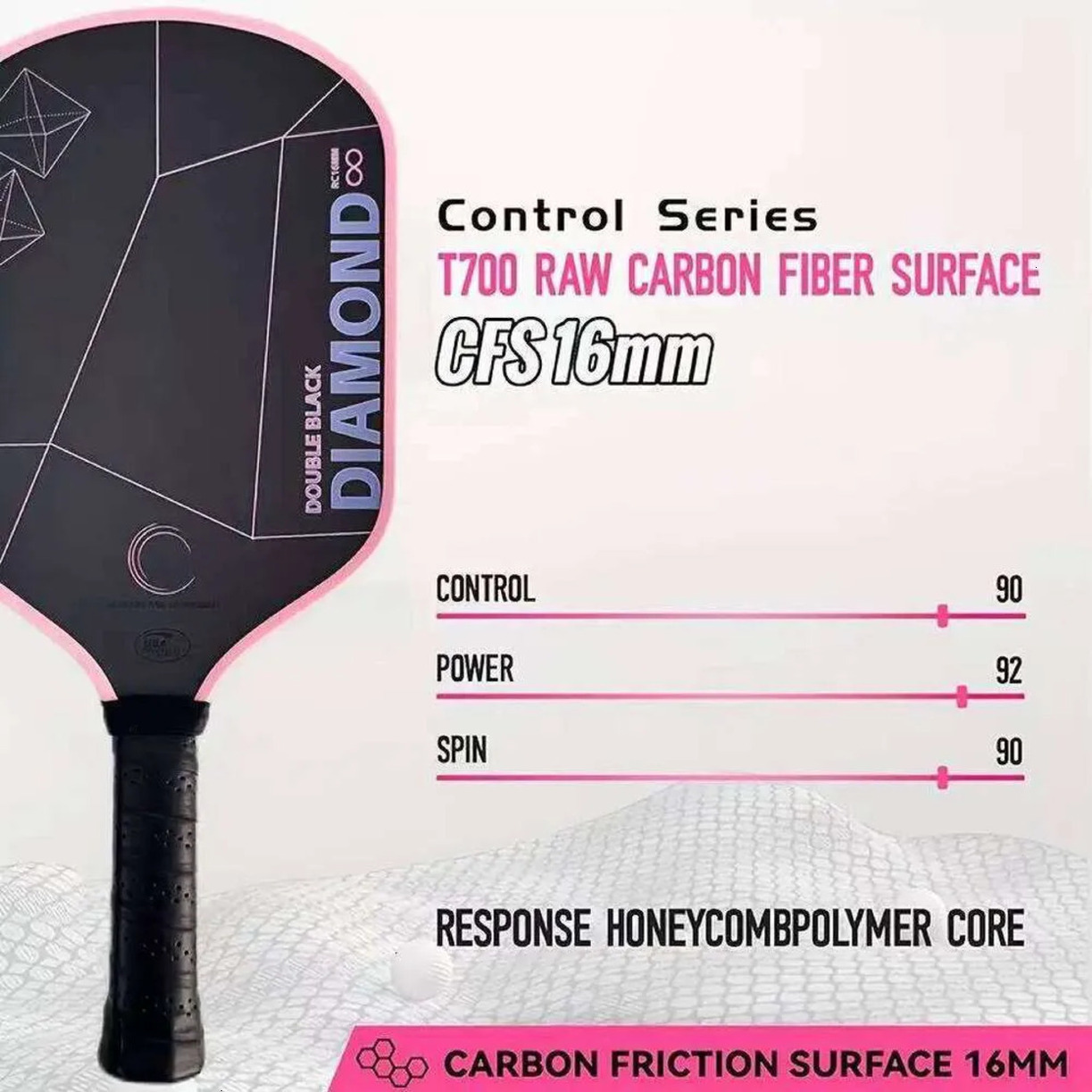 2026 Tennis Badminton Racket Double Black Diamond 16Mm Pickleball Paddle, T700 Carbon Fiber Matte Tennis Ball Surface, Good Spin Performance Padel B