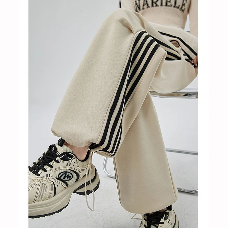 Girls Fashion High Waist Straight Leg Cargo Pants Female Korean Loose Lady Casual Striped Quick Drying Trousers 260623