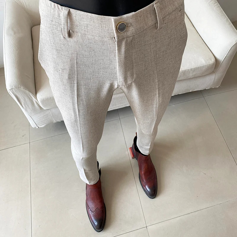 Mens Suit Pants Summer Light Thin Breathable Solid Color Casual Trousers High Quality Elastic Waist Slim Fit Formal Dress 260618