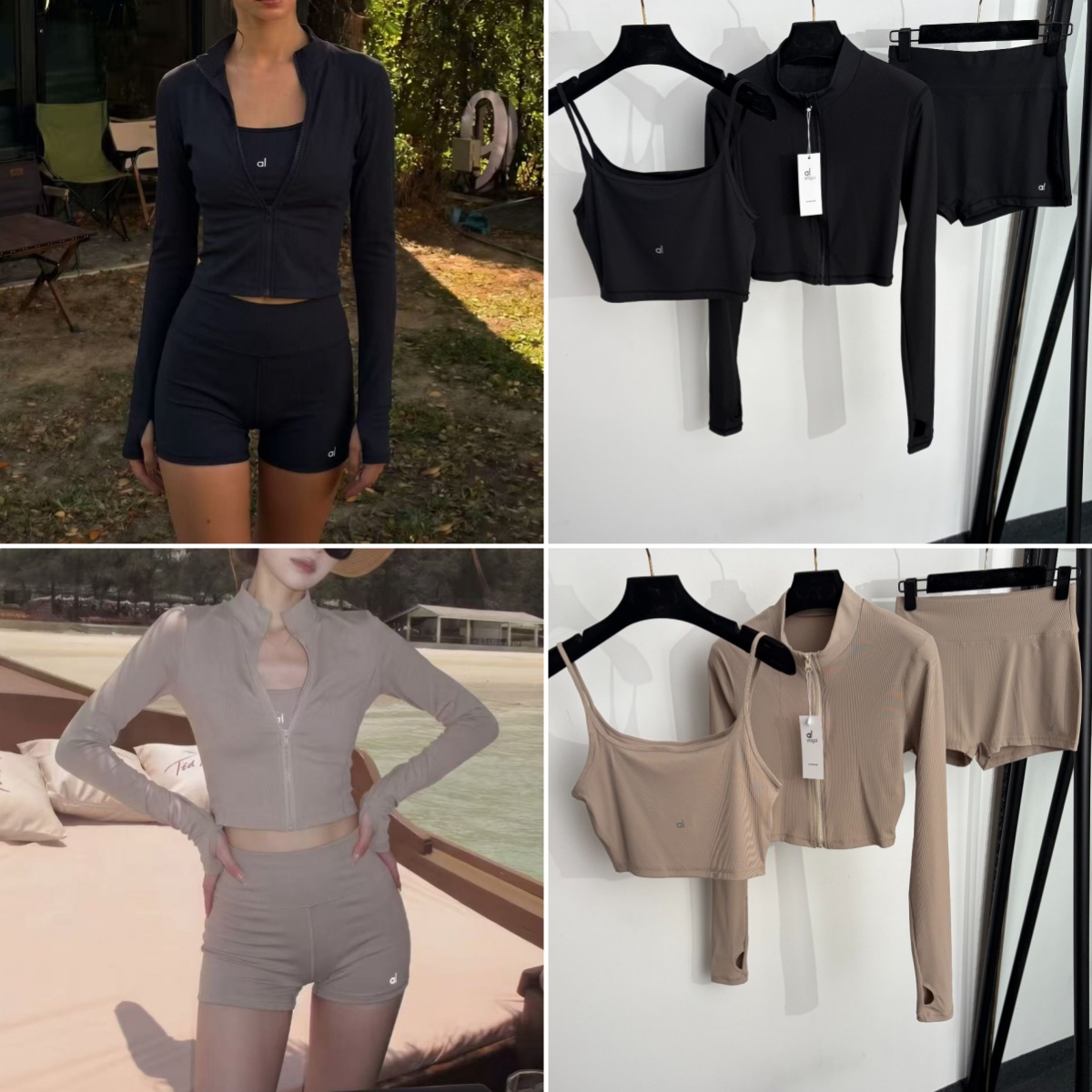 woman long sleeved short fitted coat reflective lettered halter top stretch shorts women tracksuits summer three piece set fashion sports suit slim