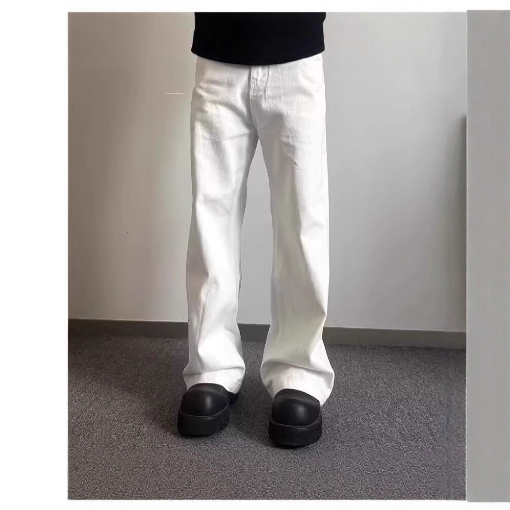 Summer American high street style white jeans for men, new high-end loose straight wide-leg floor-length versatile pants