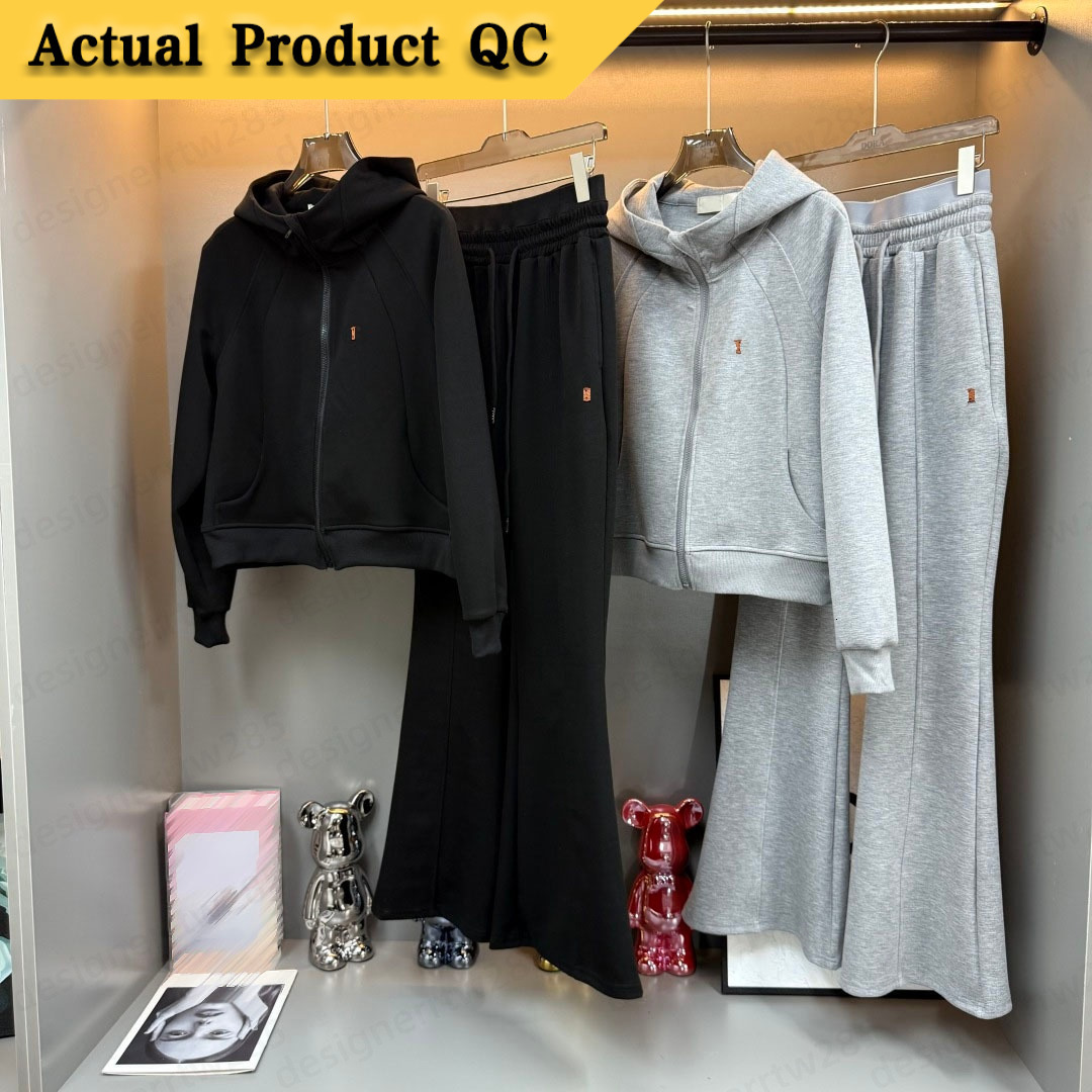 Luxury Designer Clothes Women Heavy Cotton Top Grey Embroidery Hoodie High Waist Pants Tracksuits Sweatsuits Matching Tracking Suit Outfits-image-1111830276