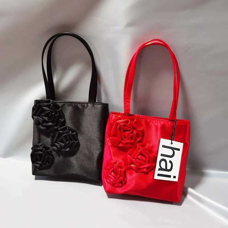 Luxury Silk Handbag Womens Satin Roses Square Bag Famous Fi Ctrast Color Underarm Phe Bag by Designer Brand Tote Purse X260623
