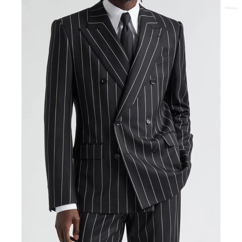 Men's Suits Foreign Trade Suit Set Striped Fashion Cross-Border Casual Daily Two-Piece High-End Trendy Groom's Formal Wear
