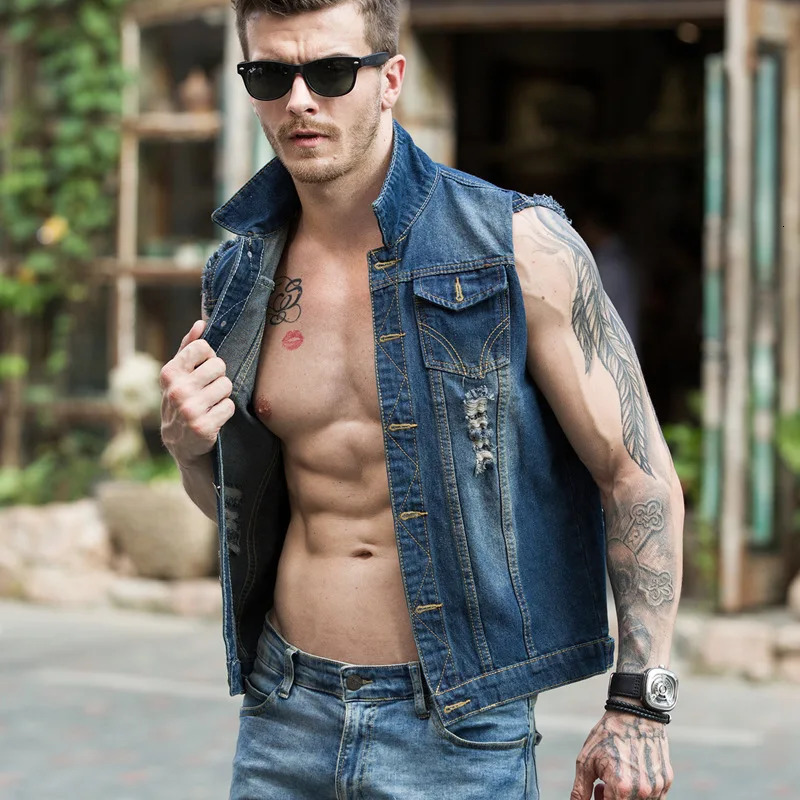 Mens denim vest mens blue Korean jacket sleeveless large yards cowboy handsome for men 6XL 5XL 260623banjia