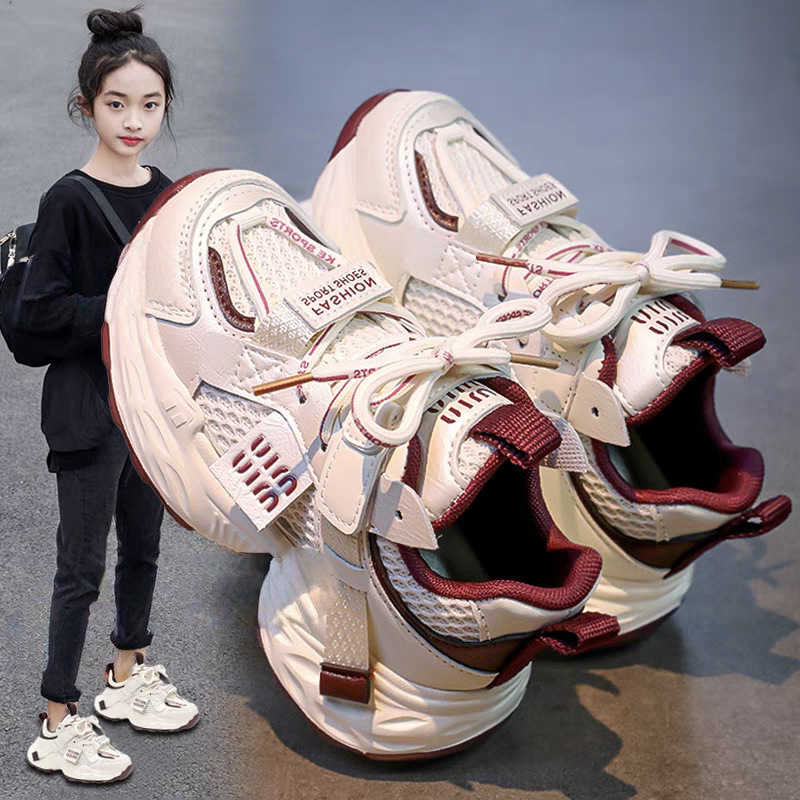 Big Girls Kids Shoes Girls Casual Shoes 2025 Spring New Mesh Breathable Running Sports Shoes Girls Dad Shoes S260623