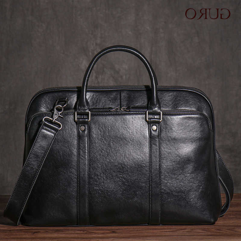 Mens Genuine Leather GURO Handbag Business Office Travel Briefcase High Quality Shoulder Bag For 16 Inch Laptop H260623