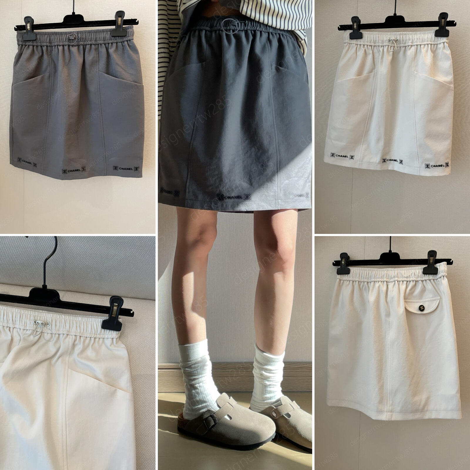 Designer Grey Nylon Mini Skirt with Drawstring Luxury Printed Sporty Short Skirts Runway Style Vintage High Waist Ladies Vestidos-image-1111762753