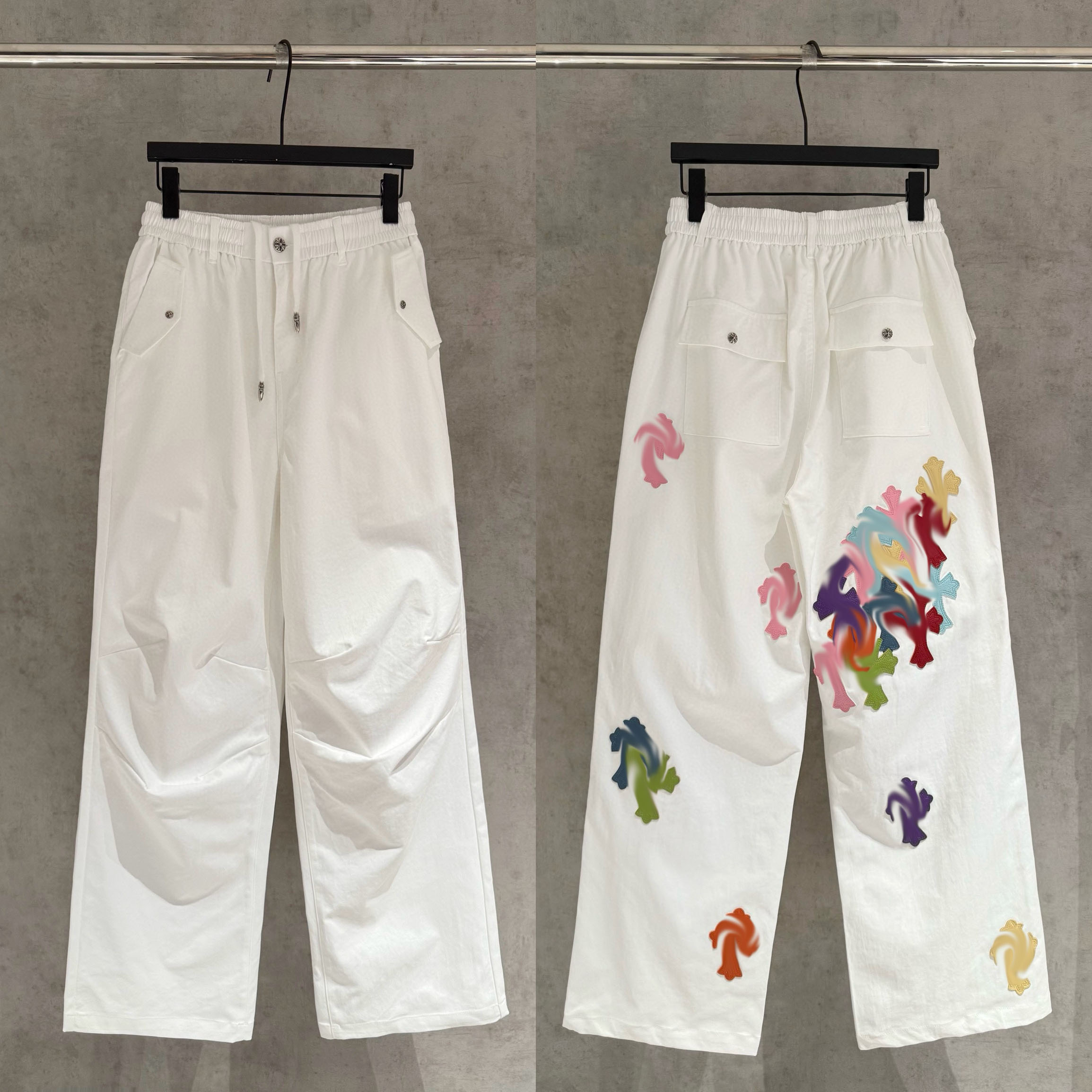 Men's plus size Outerwear Embroidered Logo Pants, Curled hem letter jacquard denim pants B1u41