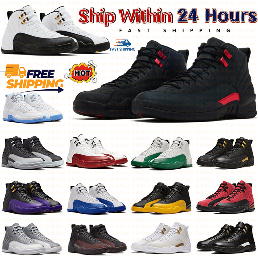 With Box 12 12s Mens Basketball Shoes Taxi Cherry Playoffs Pearl Pink Blueberry Purple Brilliant Orange Wolf Grey Flu Game University Gold Blue XII