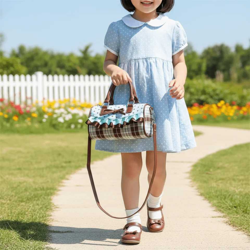 Trendy Sweet Bow Lolita Crossbody Bag Ruffle Lace Trim Pillow Handbag Chic Polka Dot Design Kids Shoulder Tote Bag Commute X260623