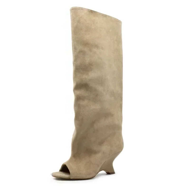 New Peep 2026 Toe Long Boots Summer Thick High Heels Womens Knee Boots Large Size Shoes Ladies Slip-on Strange Heels Cool Boots T260623