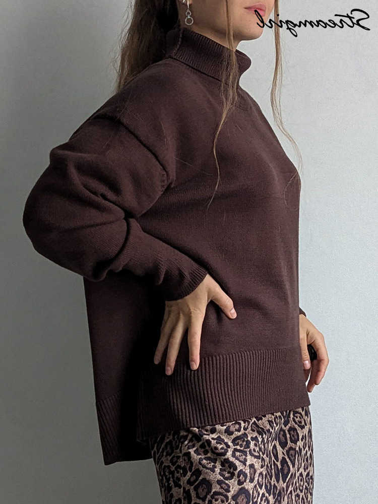 Oversized Winter Turtleneck Sweater Women Brown Pullovers Loose Basic Knit Christmas Jumper Warm Women Burgundy Sweater Oversize L26