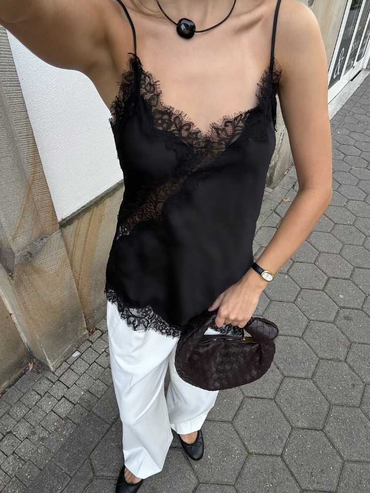 Tossy Lace Printed V-Neck Camisole Female Patchwork Backless Sexy Summer 2025 Fashion Cropped Y2k Top Womens Lace Tank Top Tee L26