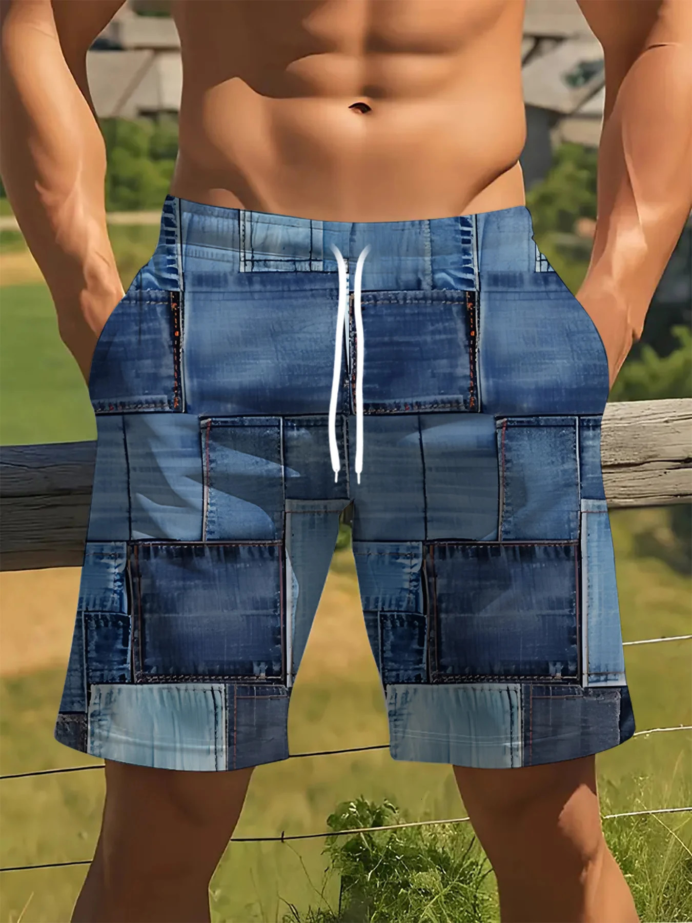 Selling Fashion 3D Printed Summer Outdoor Blue Denim Texture Pattern Outdoor Hip-hop Street Beach Shorts Large Size 260623
