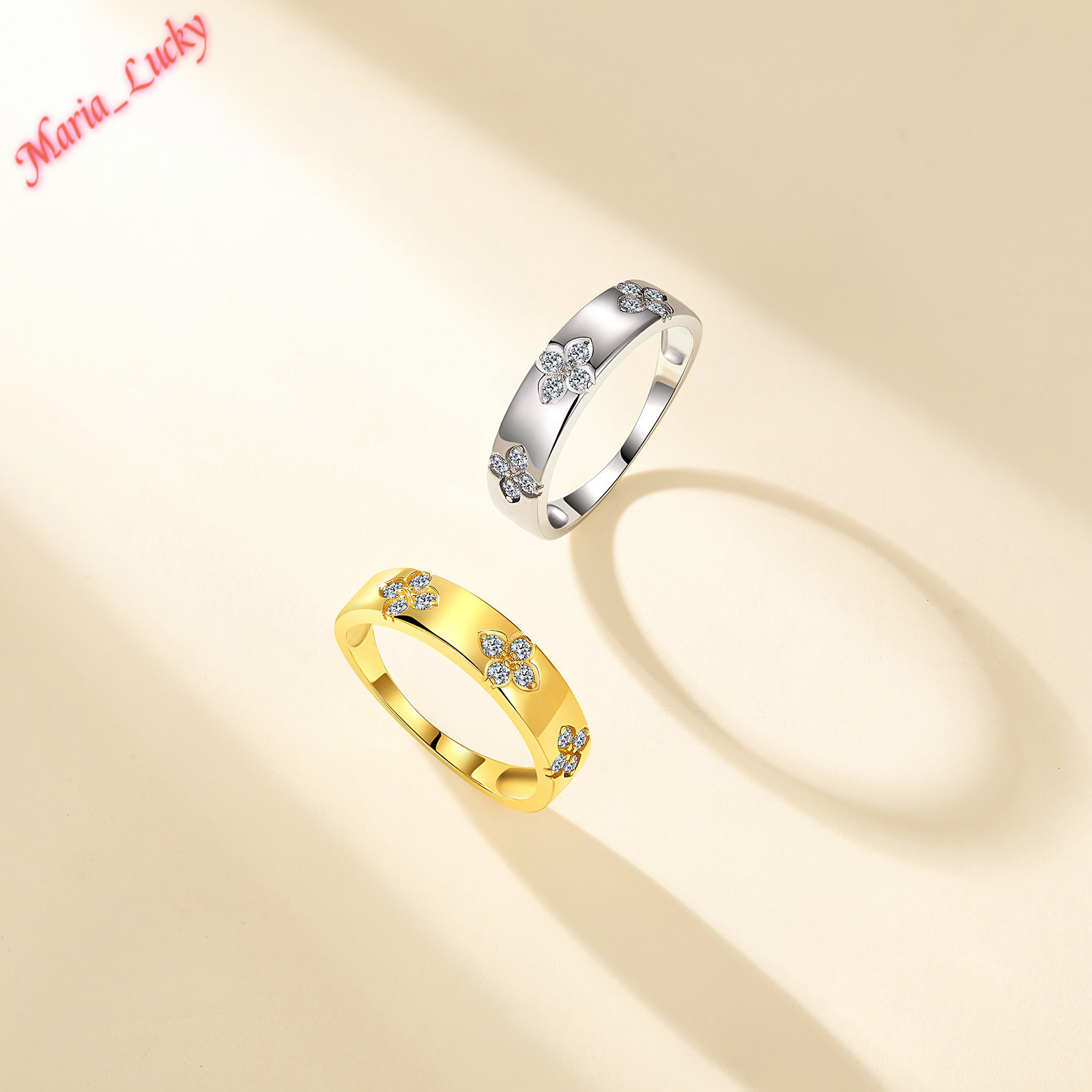 Gold Silver Plated Mini Floral Paved Stone Moissanite Wide Band Ring S925 Silver Hypoallergenic 0.18CTW Sparkling Fine Jewelry For Women Daily Anniv