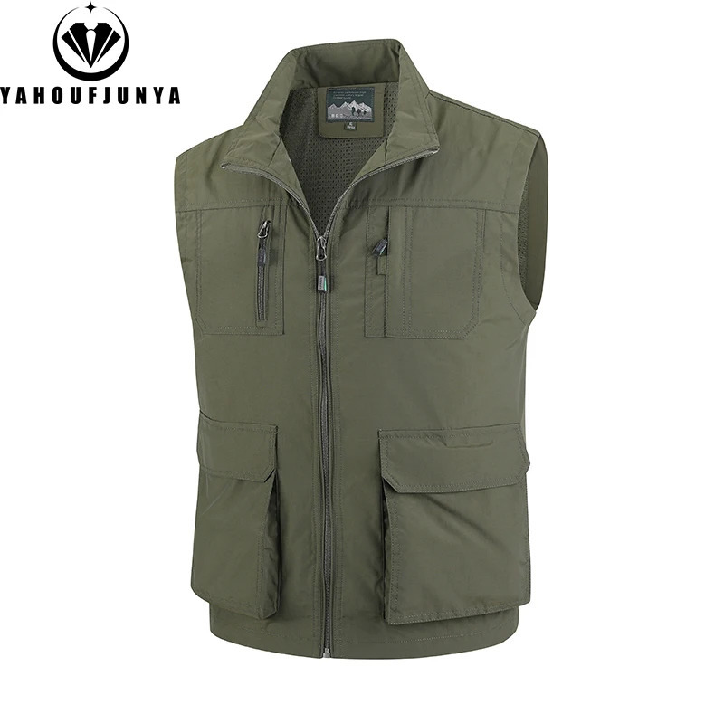 2026 Summer Men Sleeveless Cargo Leisure Work Lapel Vest Outdoor Solid Color Fishing Camping Thin Pocket Male Waistcoat 260623banjia