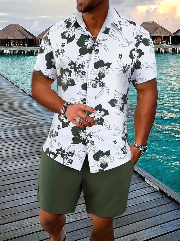 Summer Beach Style Mens Shirt Set Oversized Hawaiian Casual Suit 3d Printed Short Sleeve Shorts 2 Pcs Fashion Streetwear 260613banjia