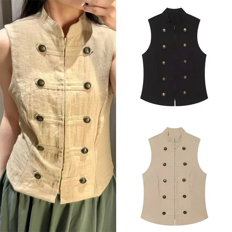 Womens Vest 2026 Summer Style Solid Color Sleeveless Jacket with Button Decoration Casual Fashion Versatile 260623