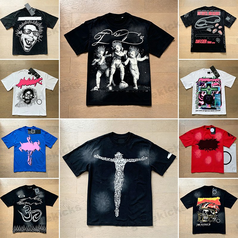 Designer Mens Womens T Shirts High Quality Distressed Graphic Short Sleeve New Wash Streetwear Tee Loose Round Neck High Streets Trendl Vintage Hip