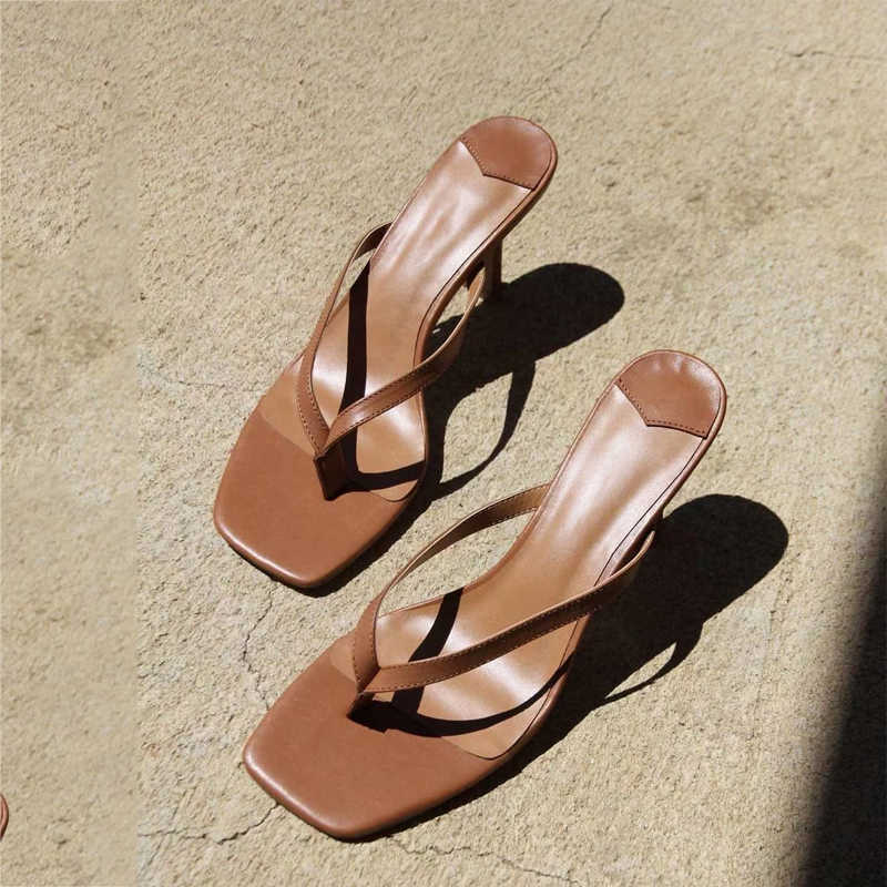 Leather Flip New Flops Kitten Heel Square Toe Slippers Women Designer Brand Muller Shoes Sexy Women Shoes sandalias mujer verano T260623