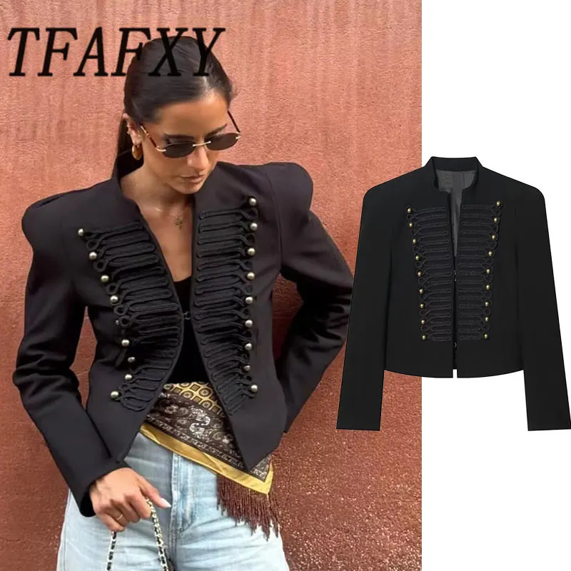 TFAFXY 2026 Spring Women Casual Jacket Thin Sleeve Patchwork Short Coat Female Holiday High Street Crop Top 260625
