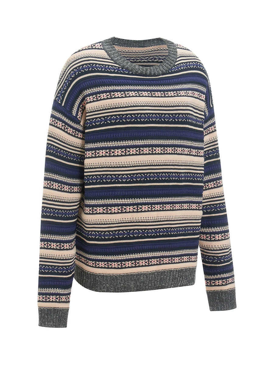 Womens Spring Autumn Sweater Long Sve Crewneck Striped Knit Pullovers Jumpers Casual Knitwear L26