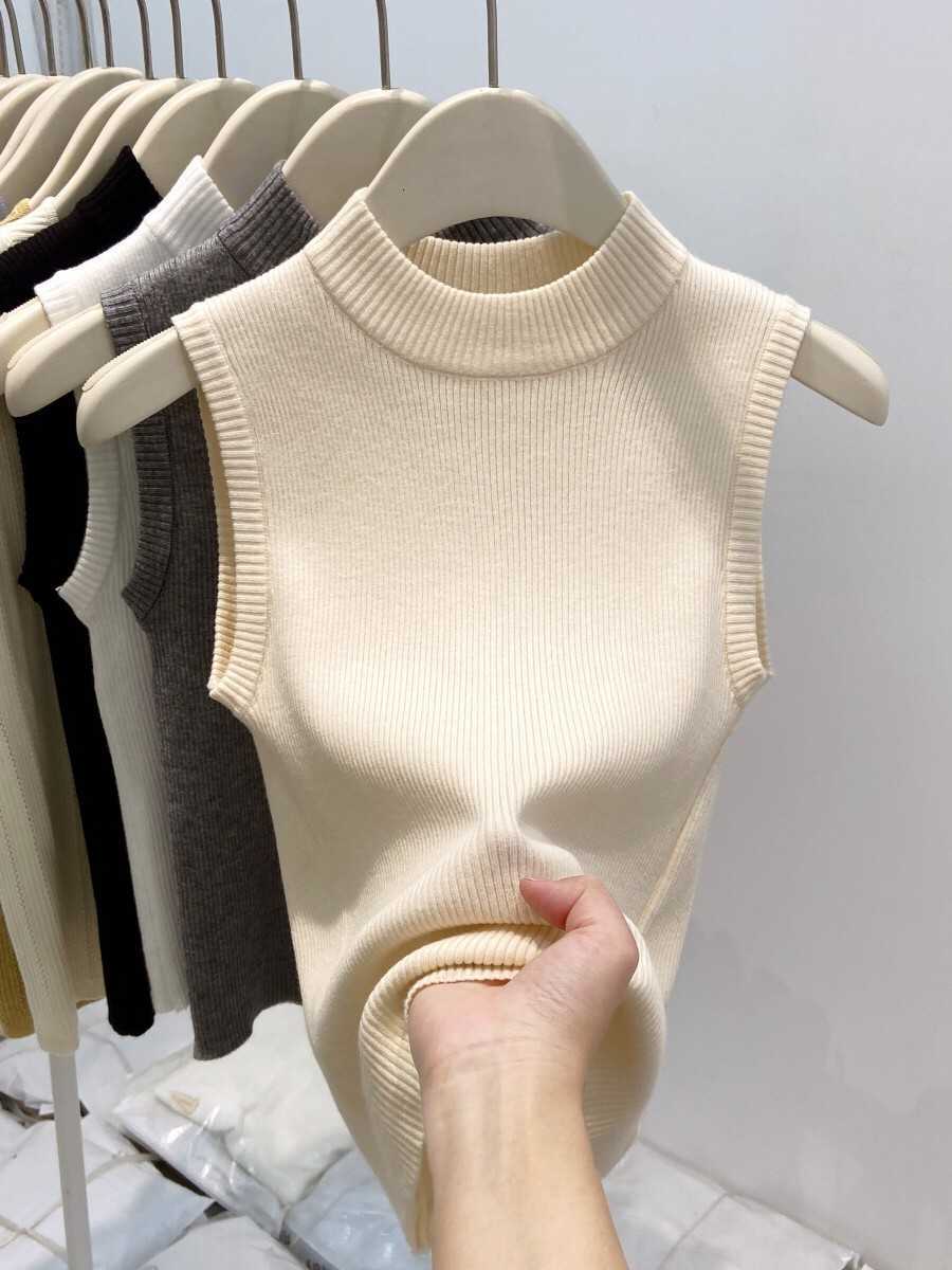 Mock Neck Knit Vest AOSSVIAO 2026 Summer Womens Tank Top Fashion Versatile Sleeveless Basic Solid Slim Camis Y2k Sexy Top M260623