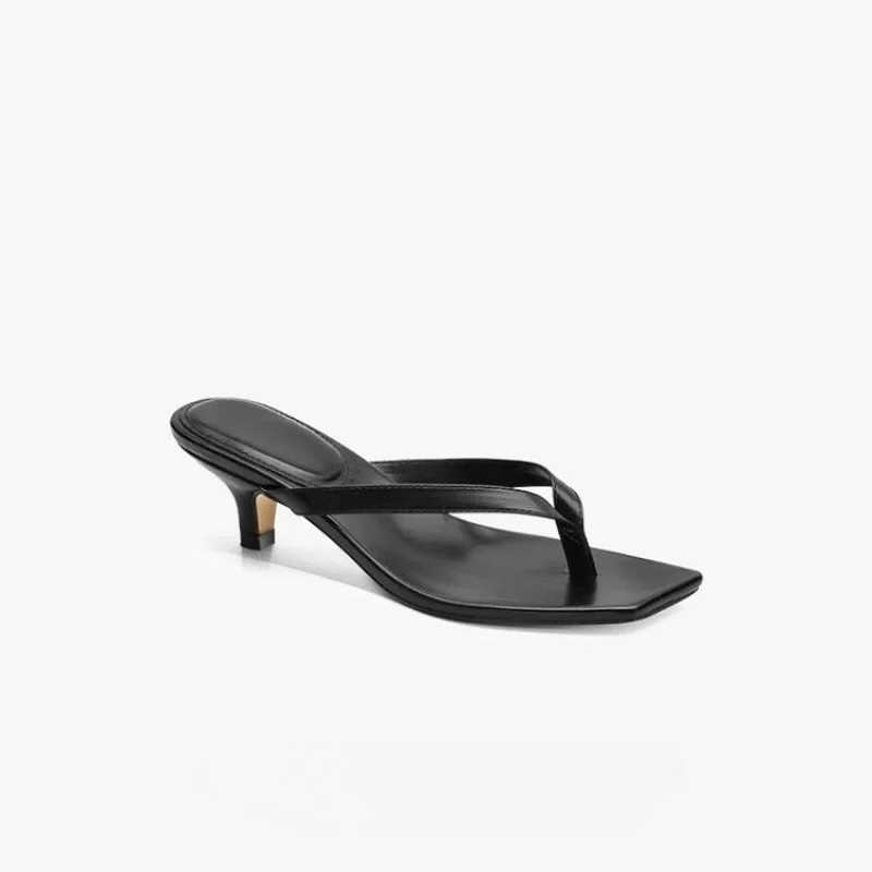 clip Square toe sandals for women 2023 summer new high heel flip-flops large size slim heel womens outdoor leather slippers T260623XR9E